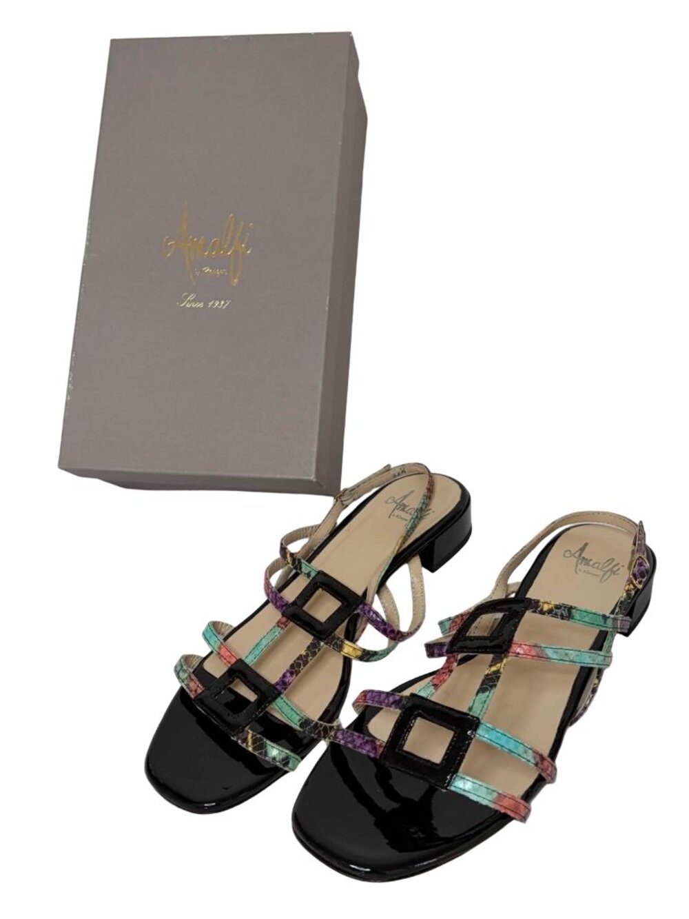 Vintage Amalfi by Rangoni Multi-Color Snakeskin Sandals 9.5 M Made in Italy Y2K